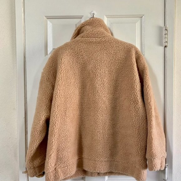 Princess Polly Oversized Tan Zip Up Teddy Coat Blogger Fav - Picture 8 of 13